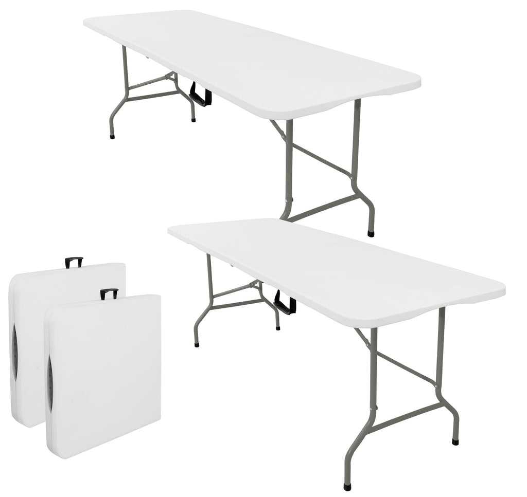 Set of 2 Lightweight 6FT Rectangular Plastic Folding Tables with Steel Legs W9559