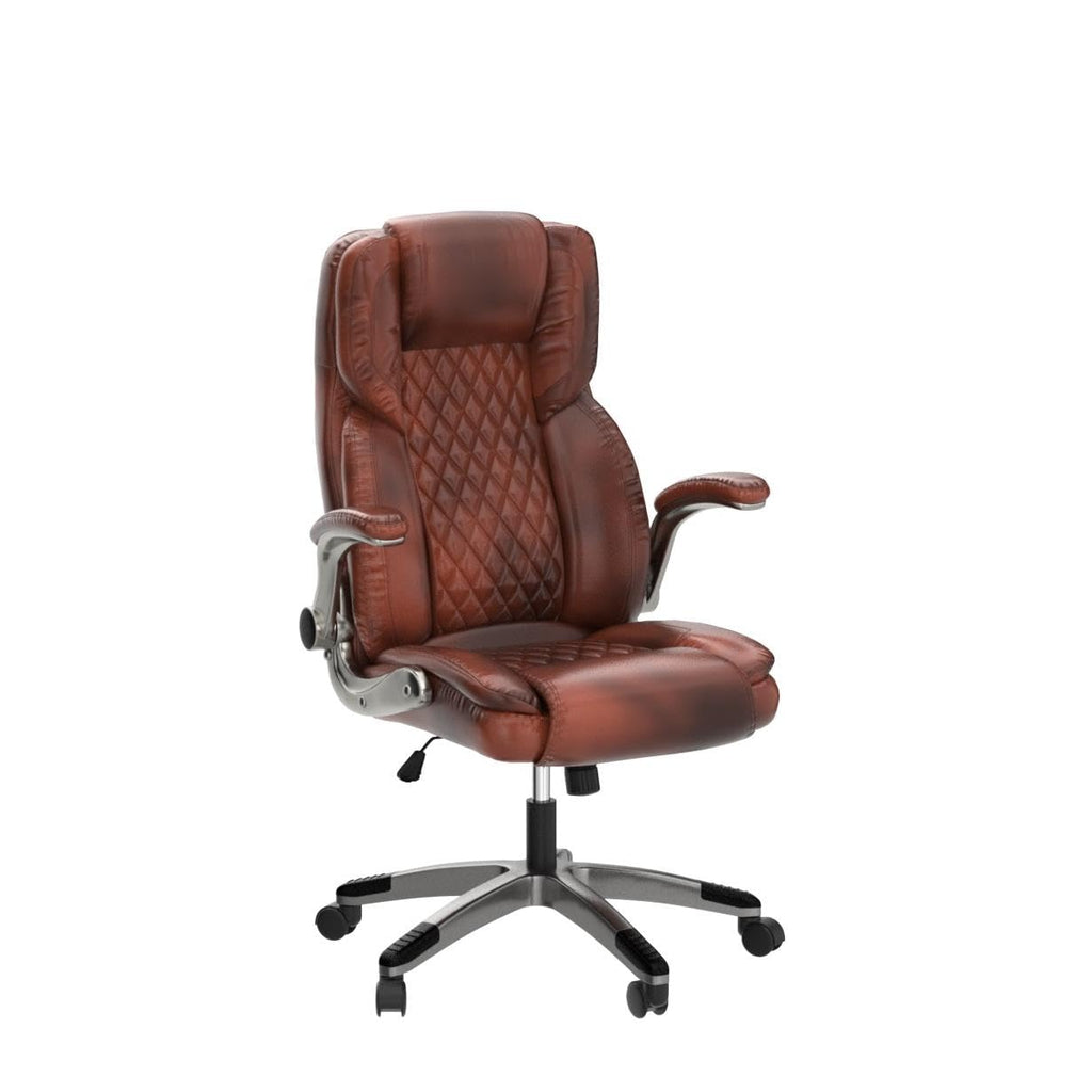 Brown Leather Executive Office Chair with Flip up Arms K761
