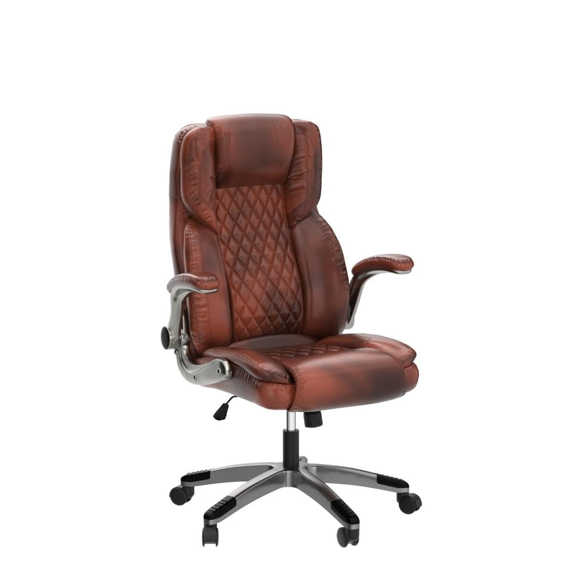 Brown Leather Executive Office Chair with Flip up Arms K761