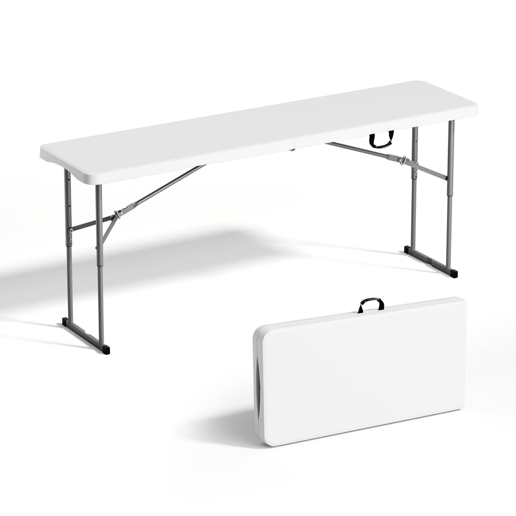 White 6 FT Narrow Folding Table with Carrying Handle D936211