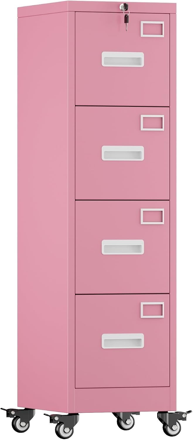 4 Drawer Metal File Cabinet with Lock and Wheels Y618394