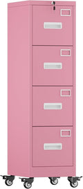 4 Drawer Metal File Cabinet with Lock and Wheels Y618394