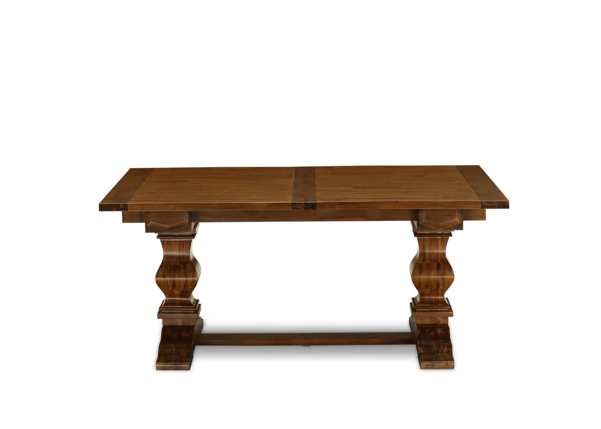 9 Piece Walnut Dining Table Set with Butterfly Leaf and 8 Dark Khaki Linen Fabric Chairs M707