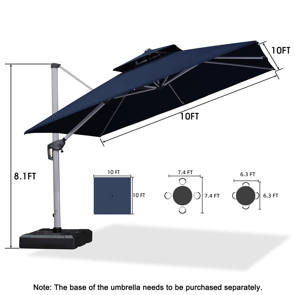 10'x 10' Square Double Top Navy Blue Cantilever Patio Umbrella I8253