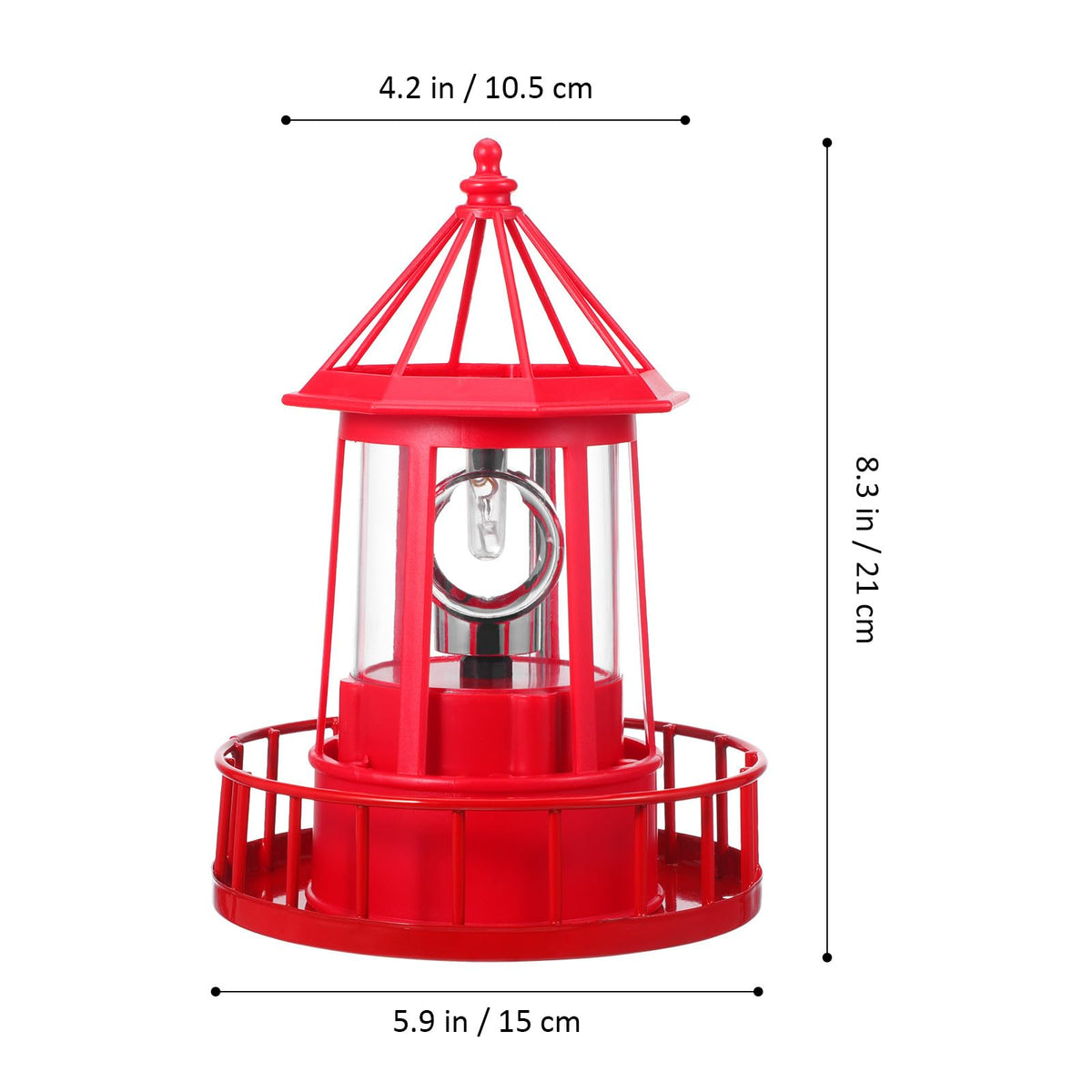 Solar Powered Red Lighthouse Figurine with Rotating Garden Light C323929