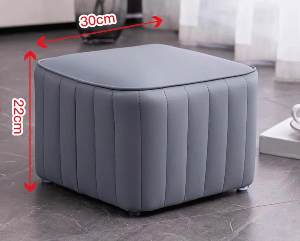 Blue Leather Ottoman Y407