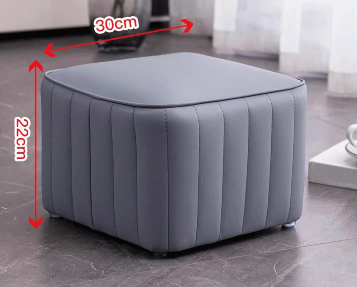Blue Leather Ottoman Y407