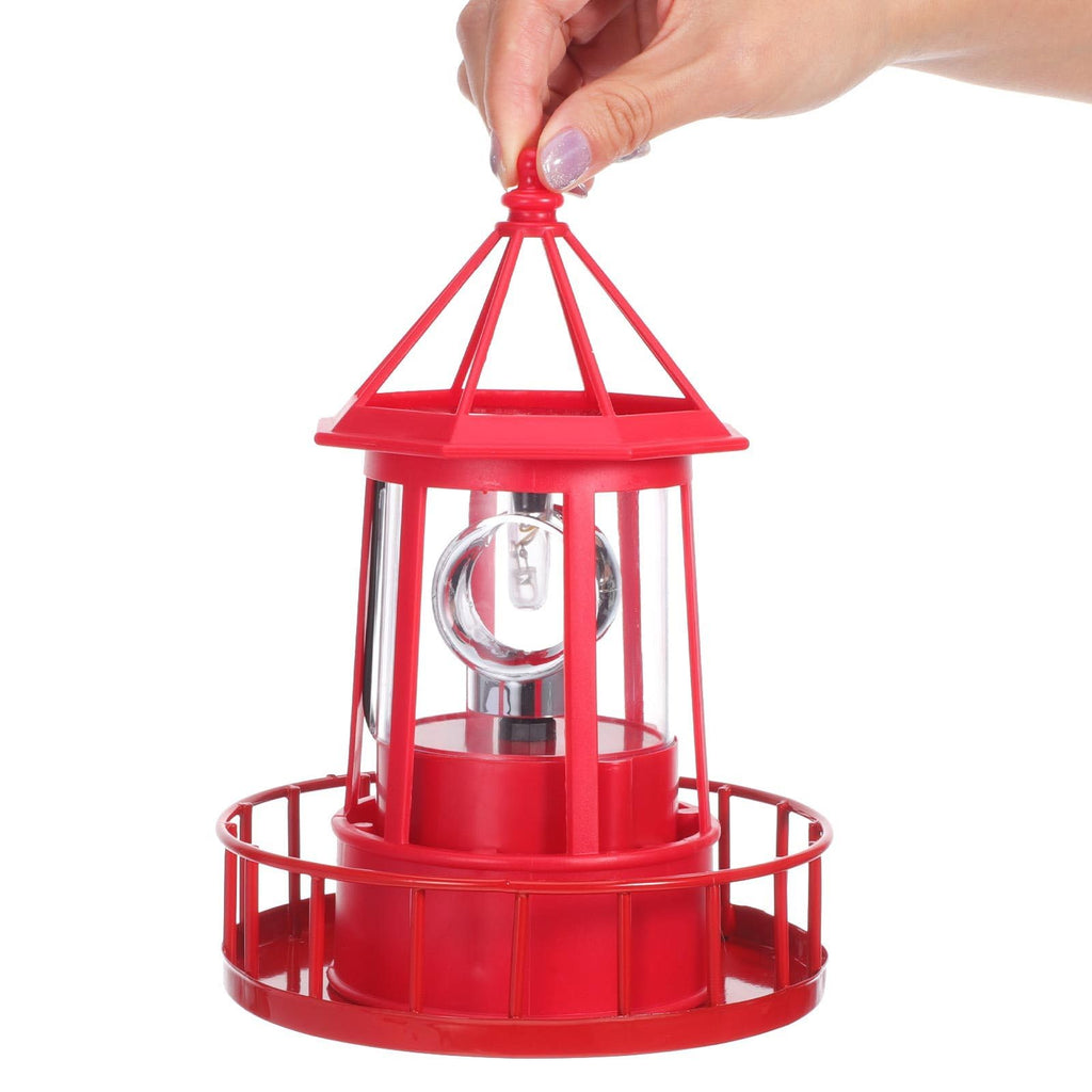 Solar Powered Red Lighthouse Figurine with Rotating Garden Light C323929
