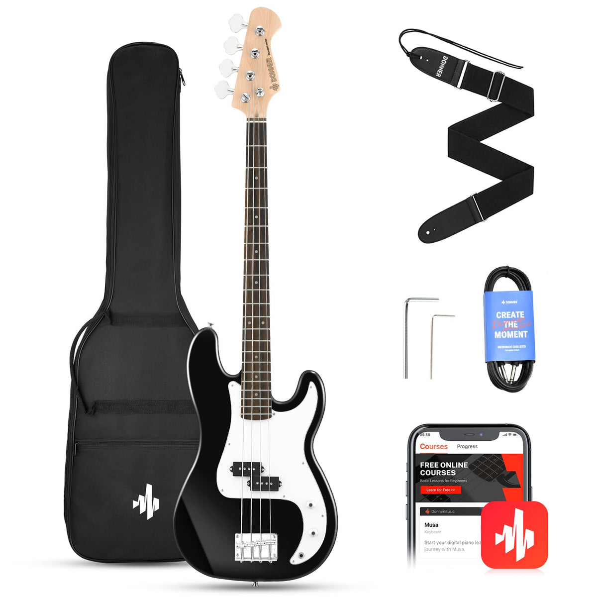 Electric Bass 4 Strings Full-Size Guitar Kit PB-Style Black S461
