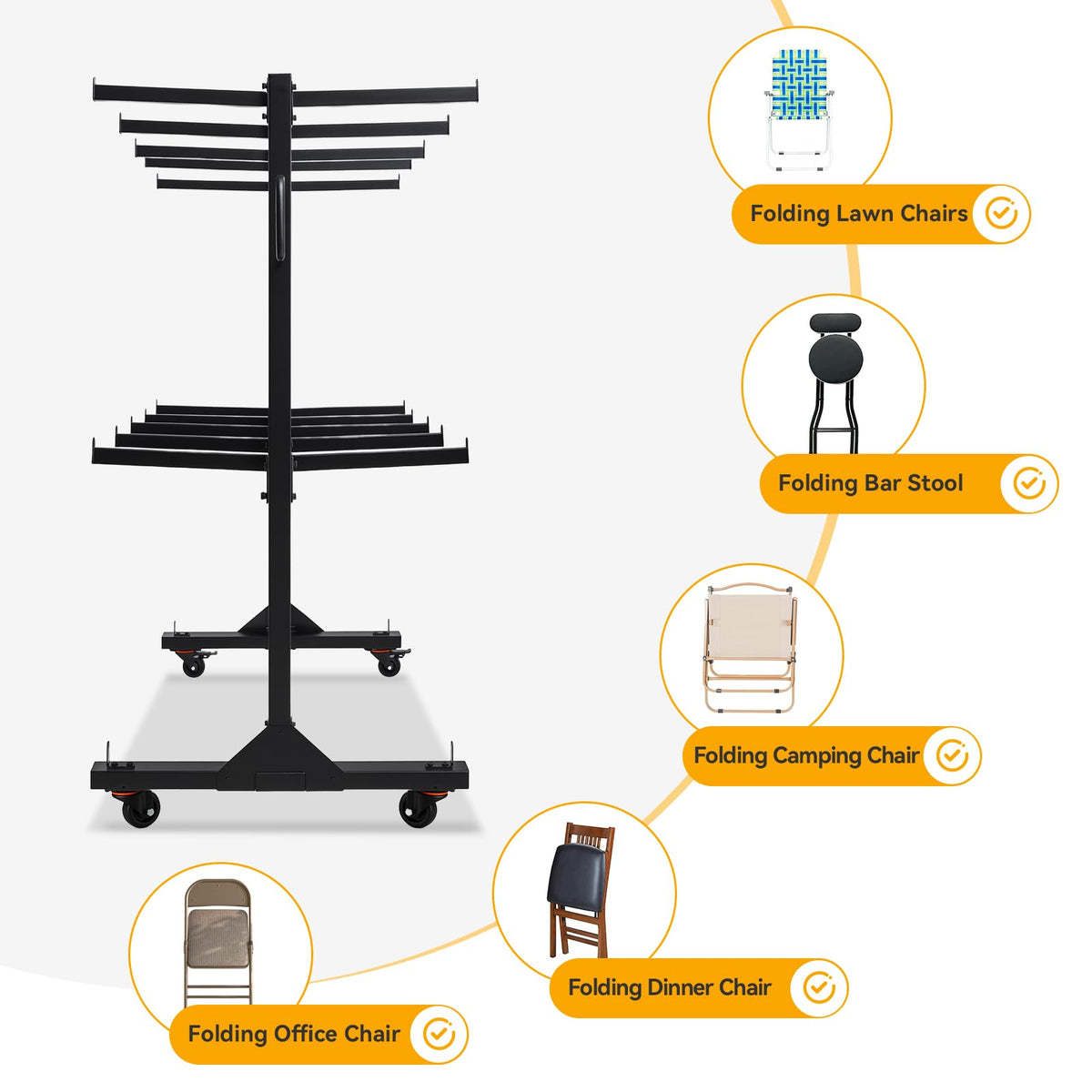 2-Tier Heavy Duty Folding Chair Cart with Wheels Y191973