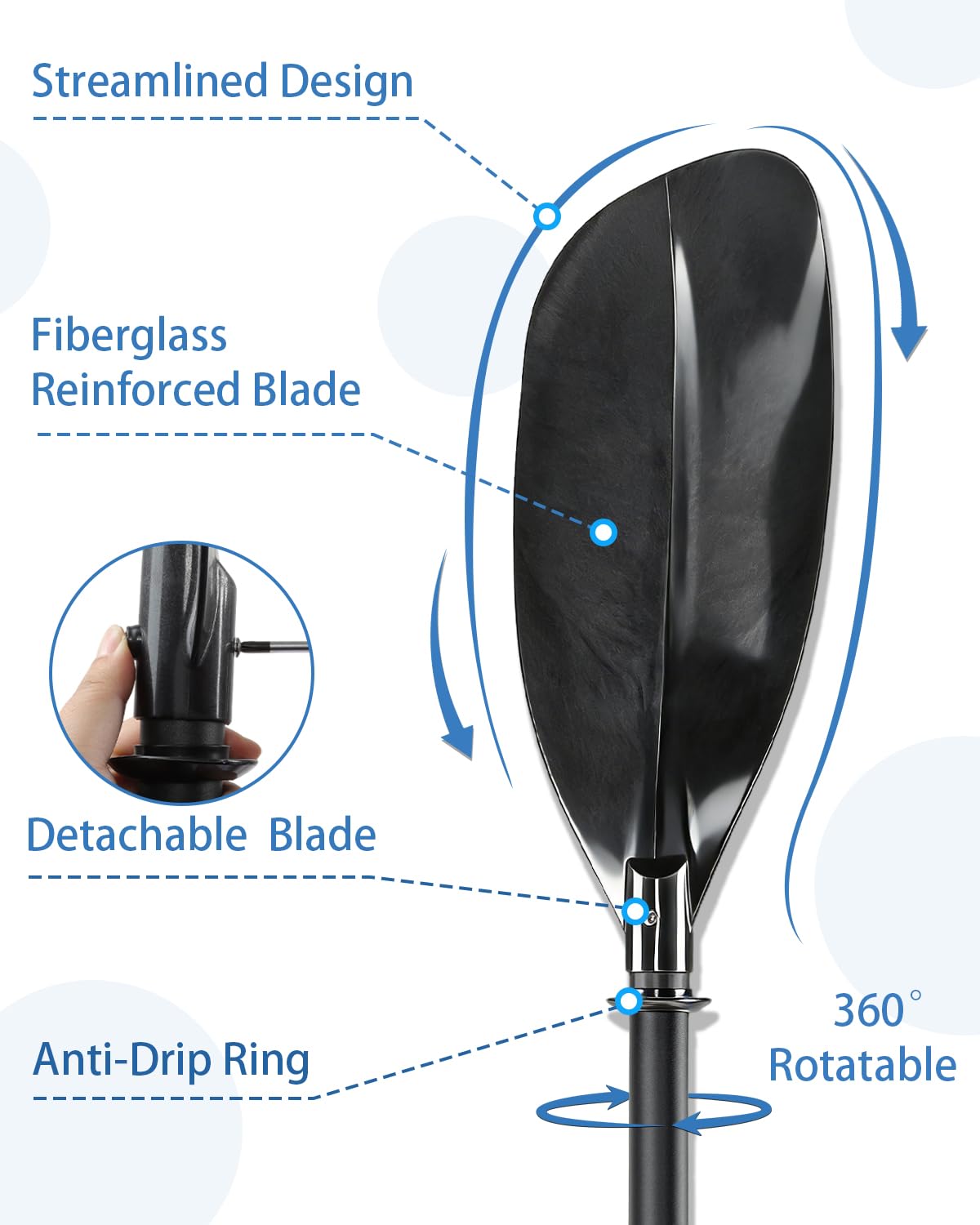 Adjustable Telescopic Kayak Paddle Stainless Steel Shaft Fiberglass Blades U598