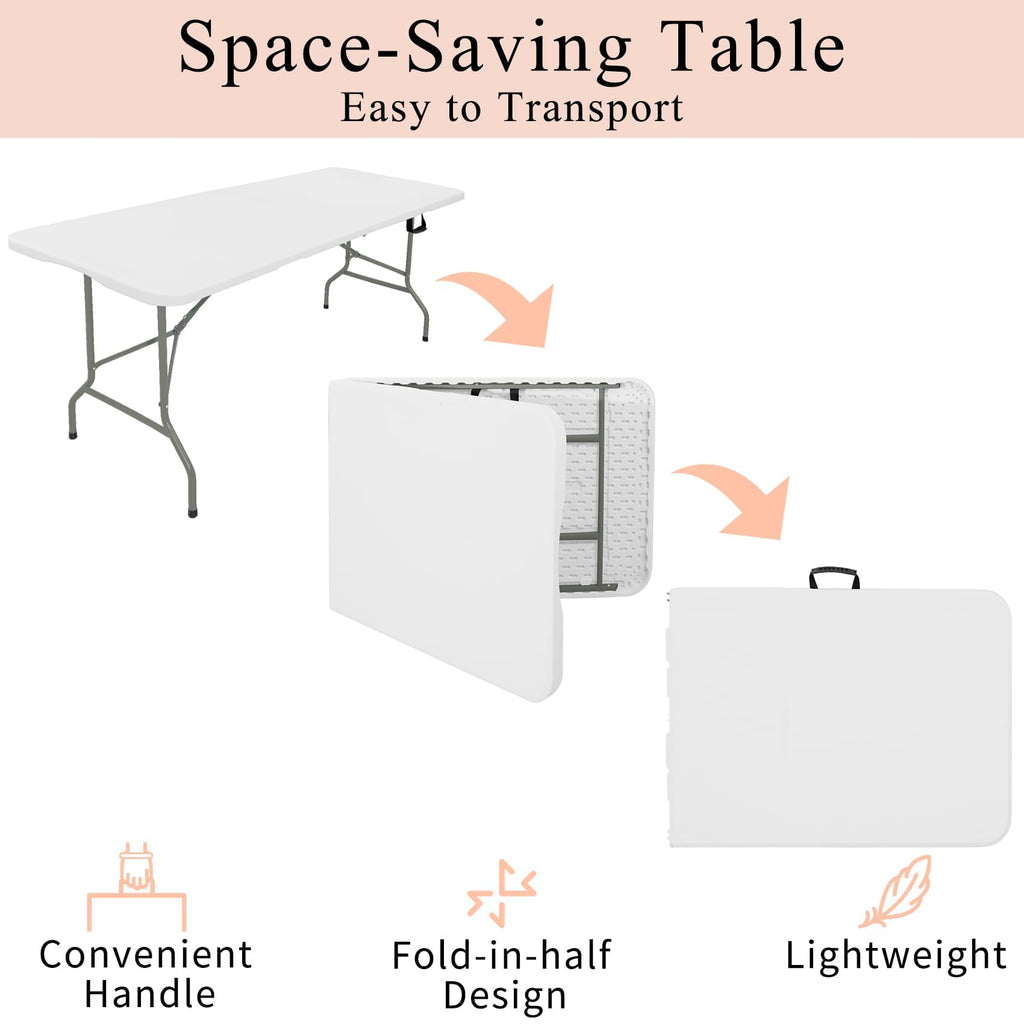 Set of 2 Lightweight 6FT Rectangular Plastic Folding Tables with Steel Legs W9559