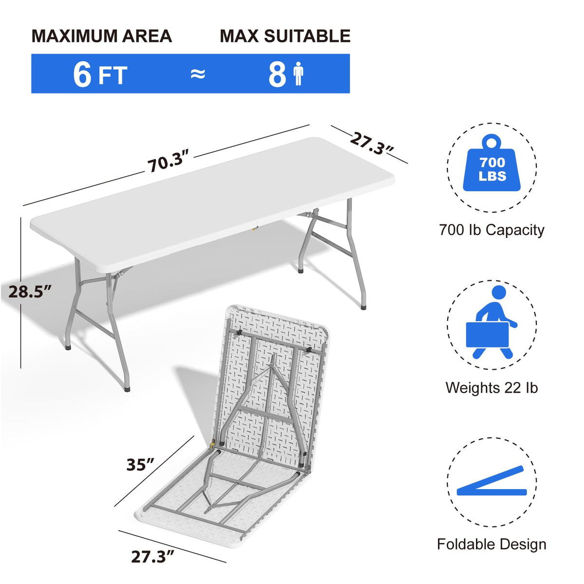 6FT White Folding Table O671239
