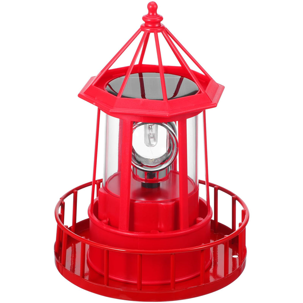 Solar Powered Red Lighthouse Figurine with Rotating Garden Light C323929