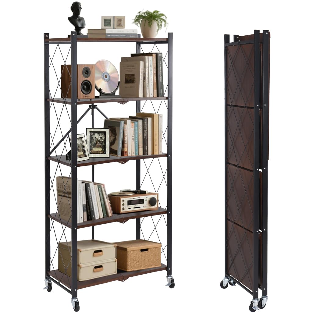 5-Tier Folding Storage Shelf with Woodgrain Finish K468