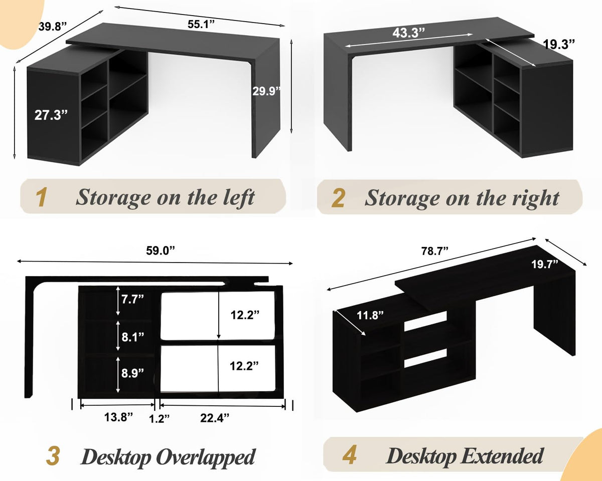 Black L Shaped Wood Computer Desk with Storage O6162