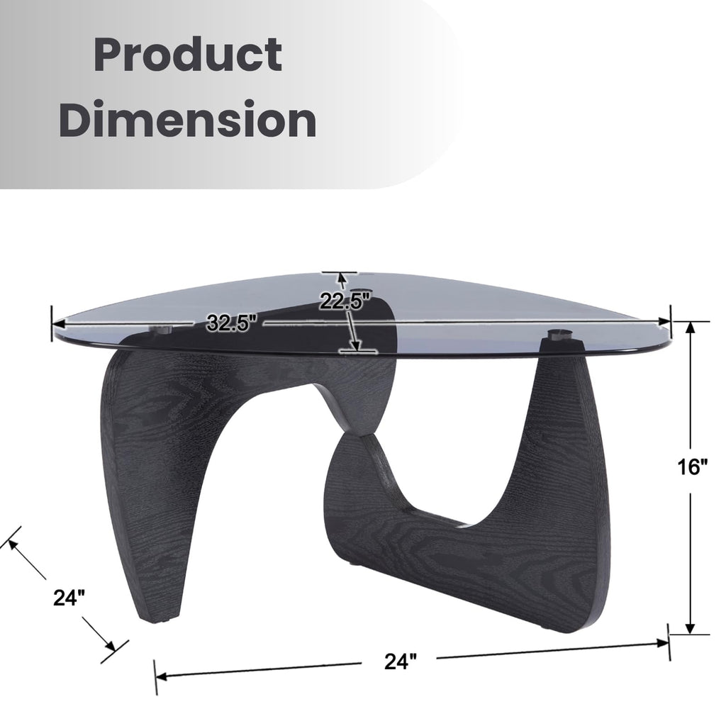 Modern Triangle Glass Coffee Table with Wood Base S59455