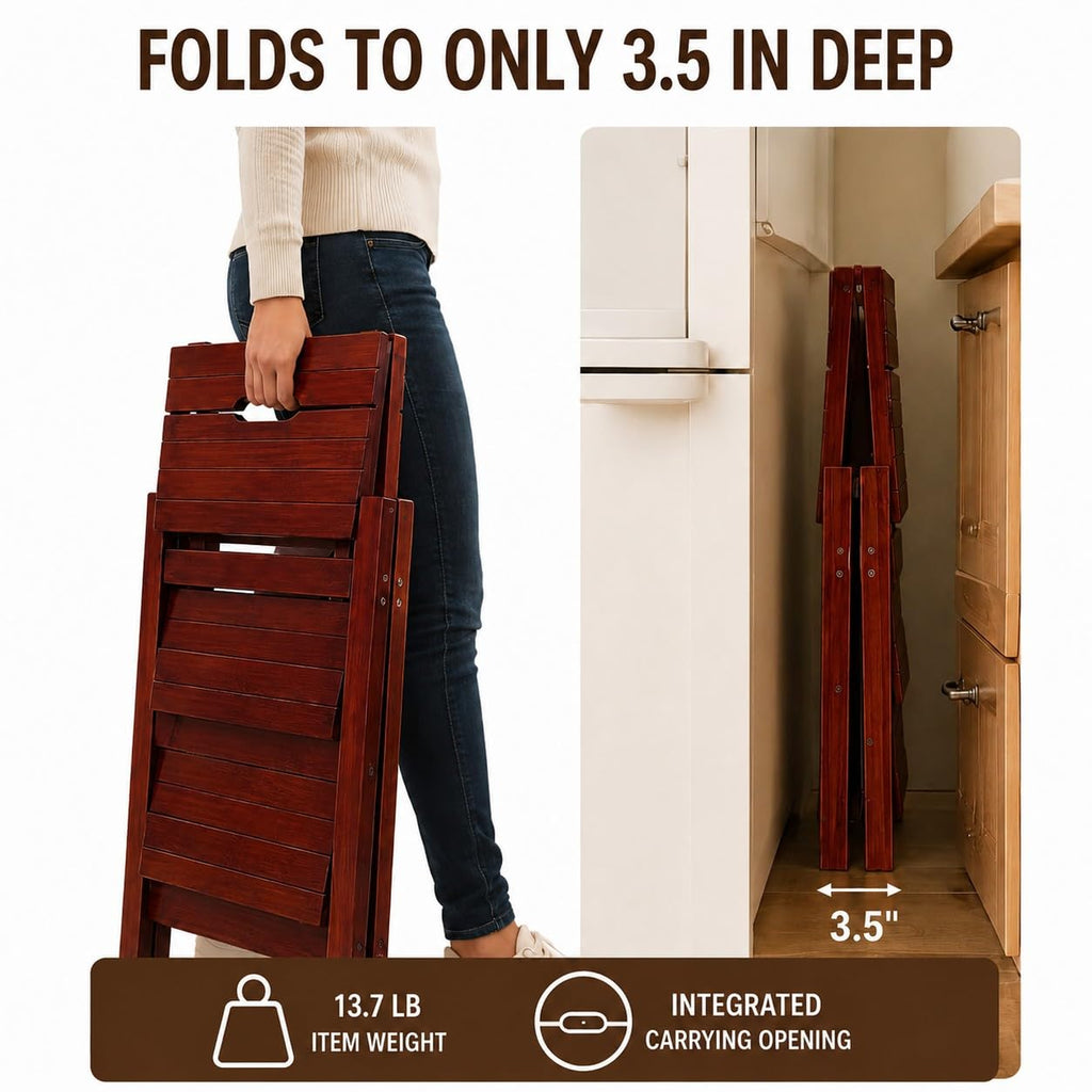 Solid Oak 3 Step Folding Ladder 330 lbs Capacity Wooden Step Stool M458