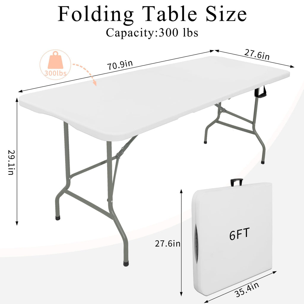 Set of 2 Lightweight 6FT Rectangular Plastic Folding Tables with Steel Legs W9559