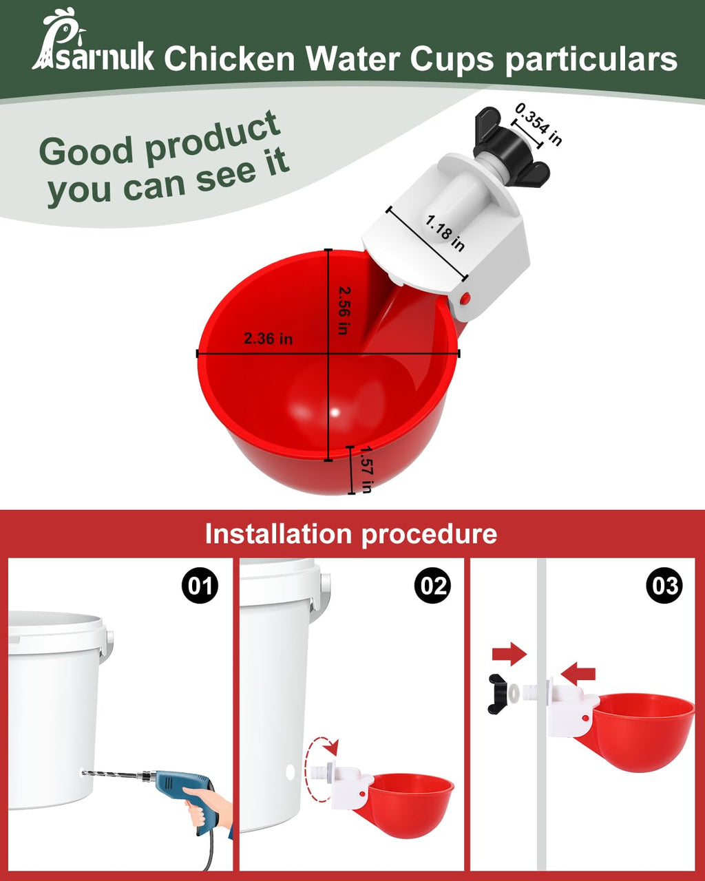 Chicken Waterer Cups 8 Pack with 3/8" Drill Bit Y337887