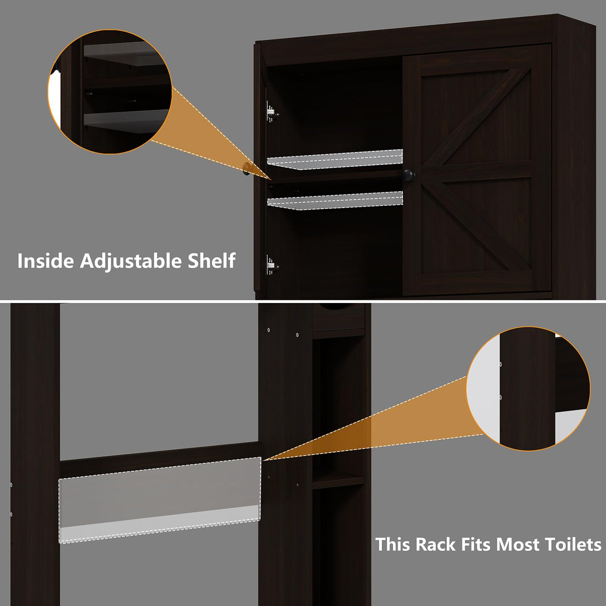 Over The Toilet Storage Cabinet with Barn Doors P7619