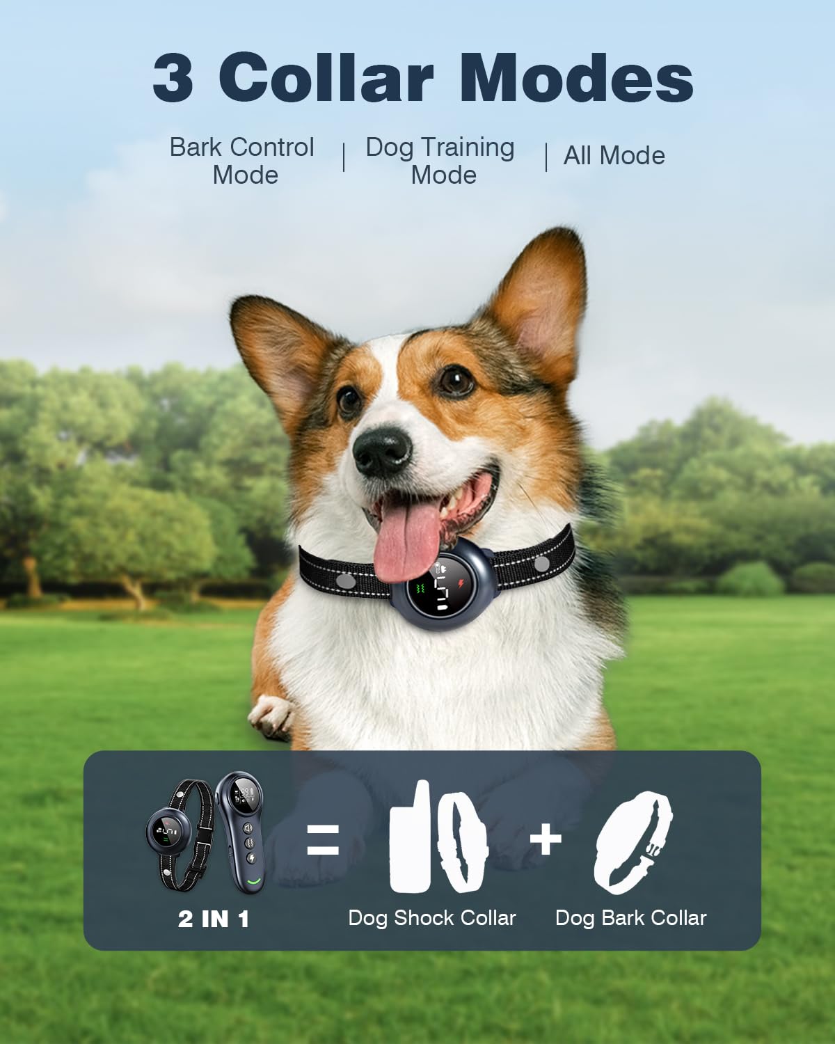 2-in-1 Dog Shock Collar & Dog Bark Collar IP67 Waterproof L375
