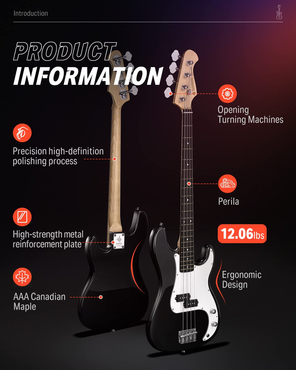 Electric Bass 4 Strings Full-Size Guitar Kit PB-Style Black S461