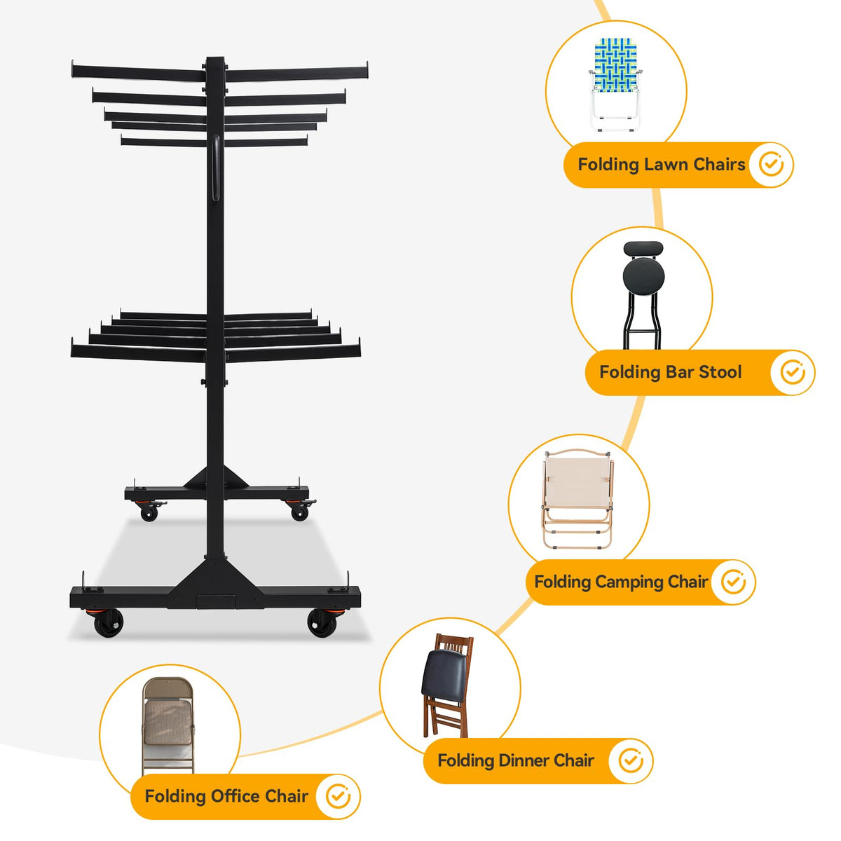 2-Tier Heavy Duty Folding Chair Cart with Wheels Y191973