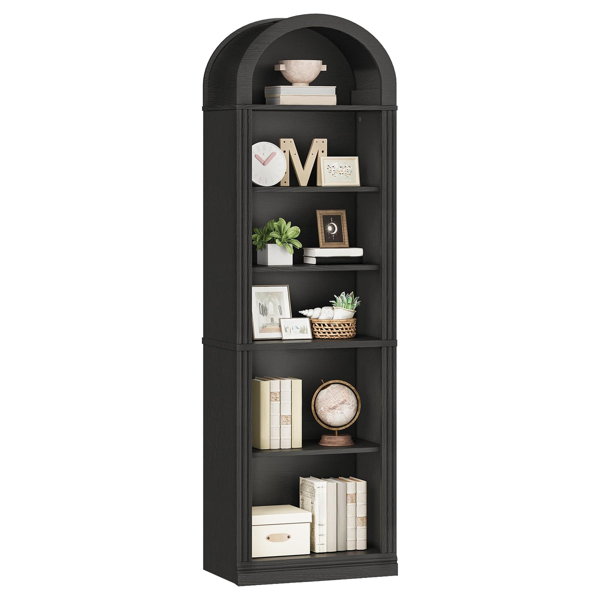 75.8" Tall Narrow 6-Tier Arched Wooden Bookshelf, Black A1733