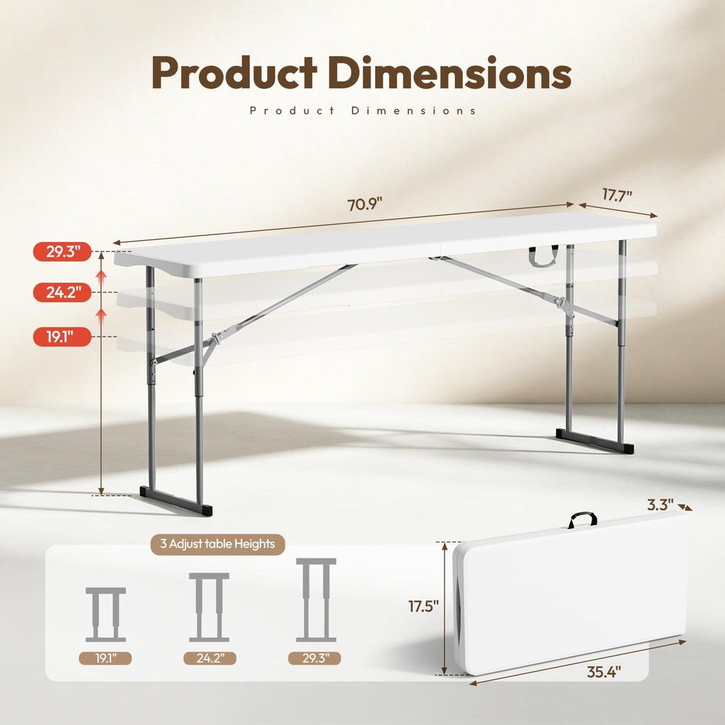 White 6 FT Narrow Folding Table with Carrying Handle D936211