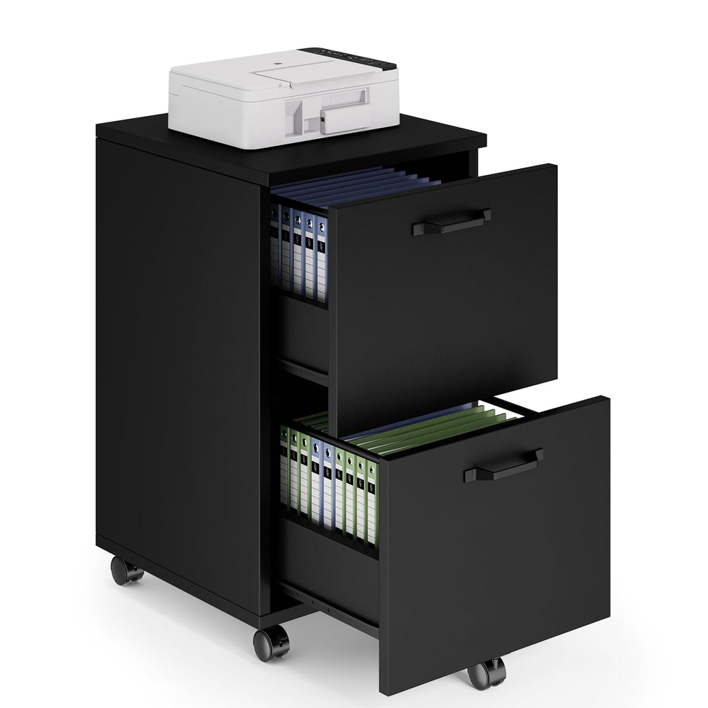 Black 2 Drawer Rolling Wood Filing Cabinet Z480