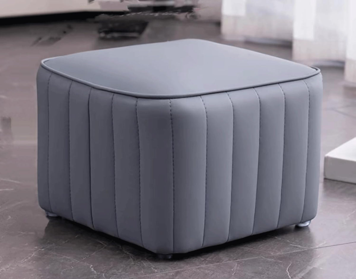 Blue Leather Ottoman Y407