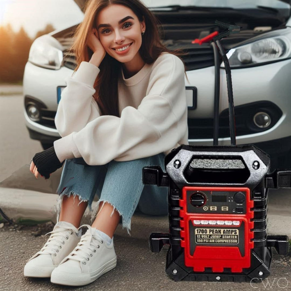 Portable Jump Starter & Power Pack with 150 PSI Air Compressor V589