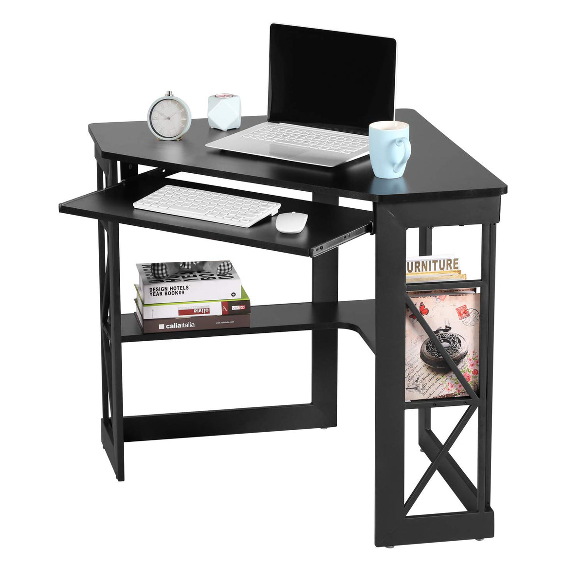 Black Corner Computer Desk with Keyboard Tray J12032