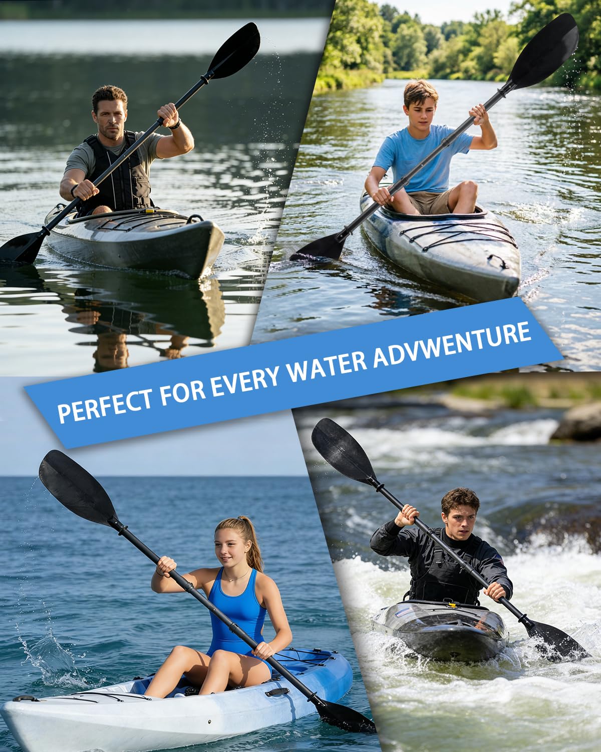 Adjustable Telescopic Kayak Paddle Stainless Steel Shaft Fiberglass Blades U598