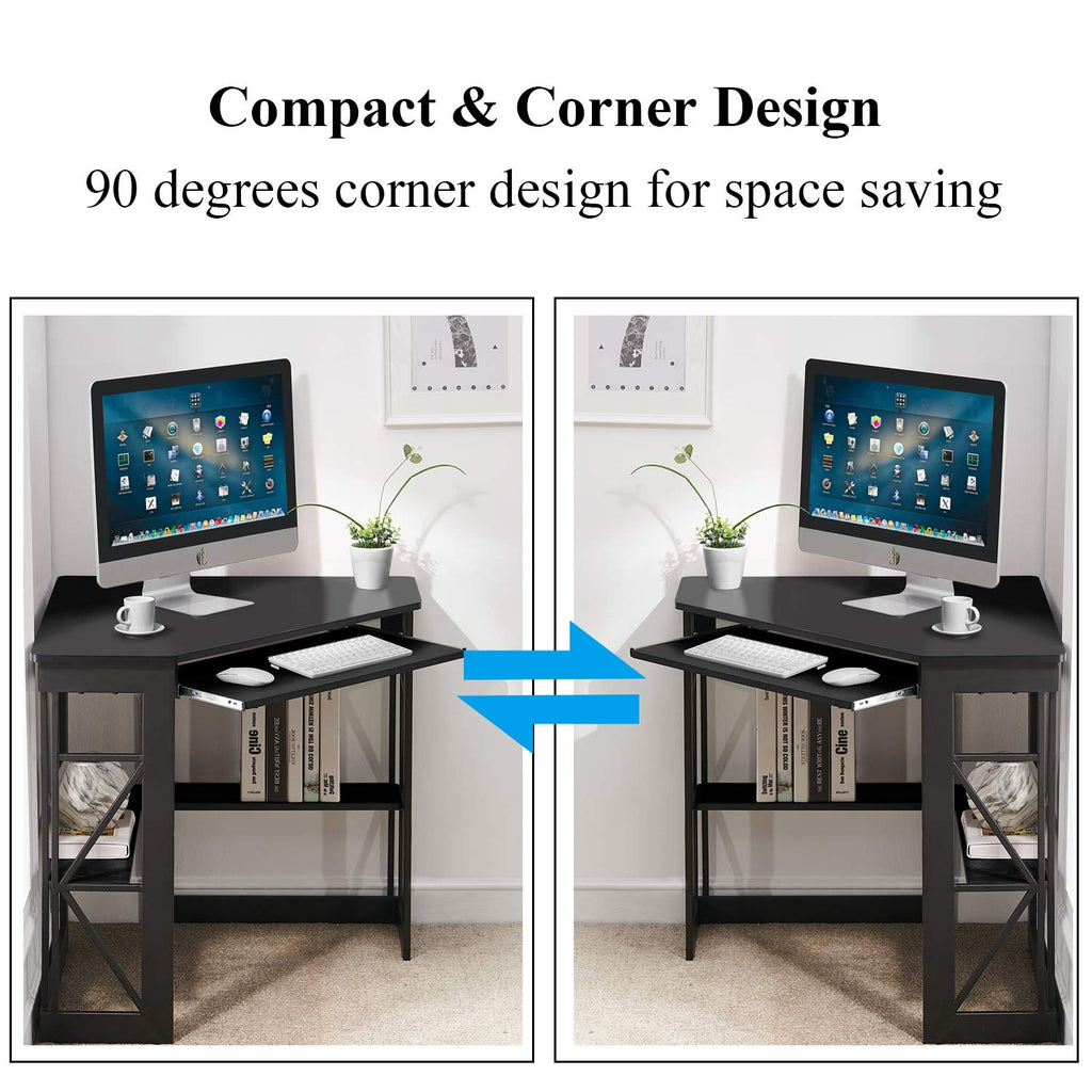 Black Corner Computer Desk with Keyboard Tray J12032