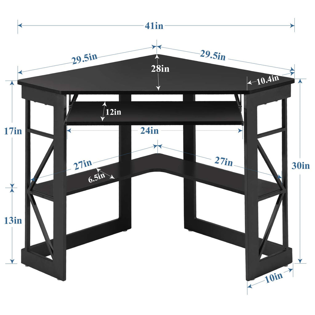 Black Corner Computer Desk with Keyboard Tray J12032