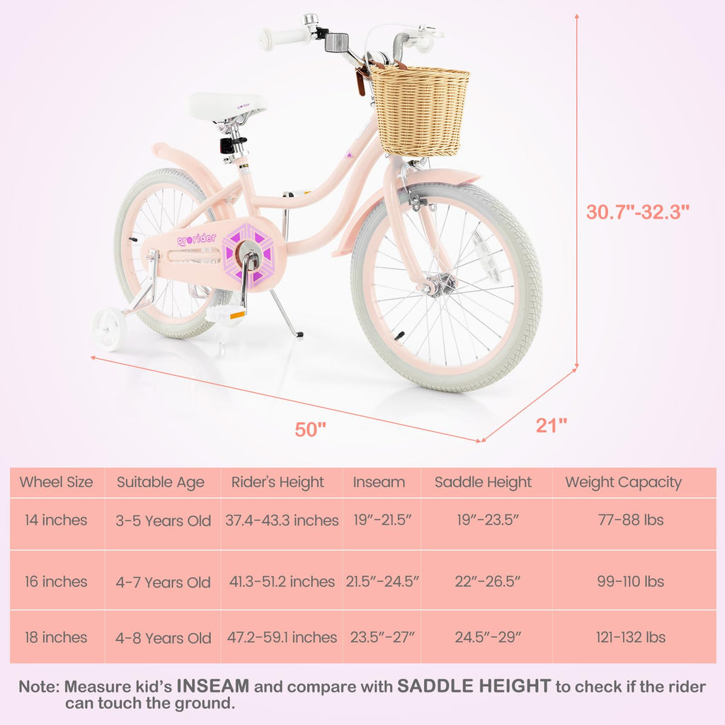 14 16 18 Inch Kids Bike with Training Wheels T376