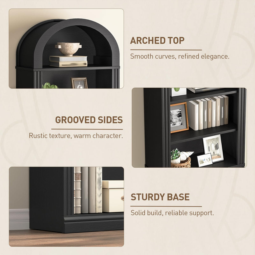 75.8" Tall Narrow 6-Tier Arched Wooden Bookshelf, Black A1733