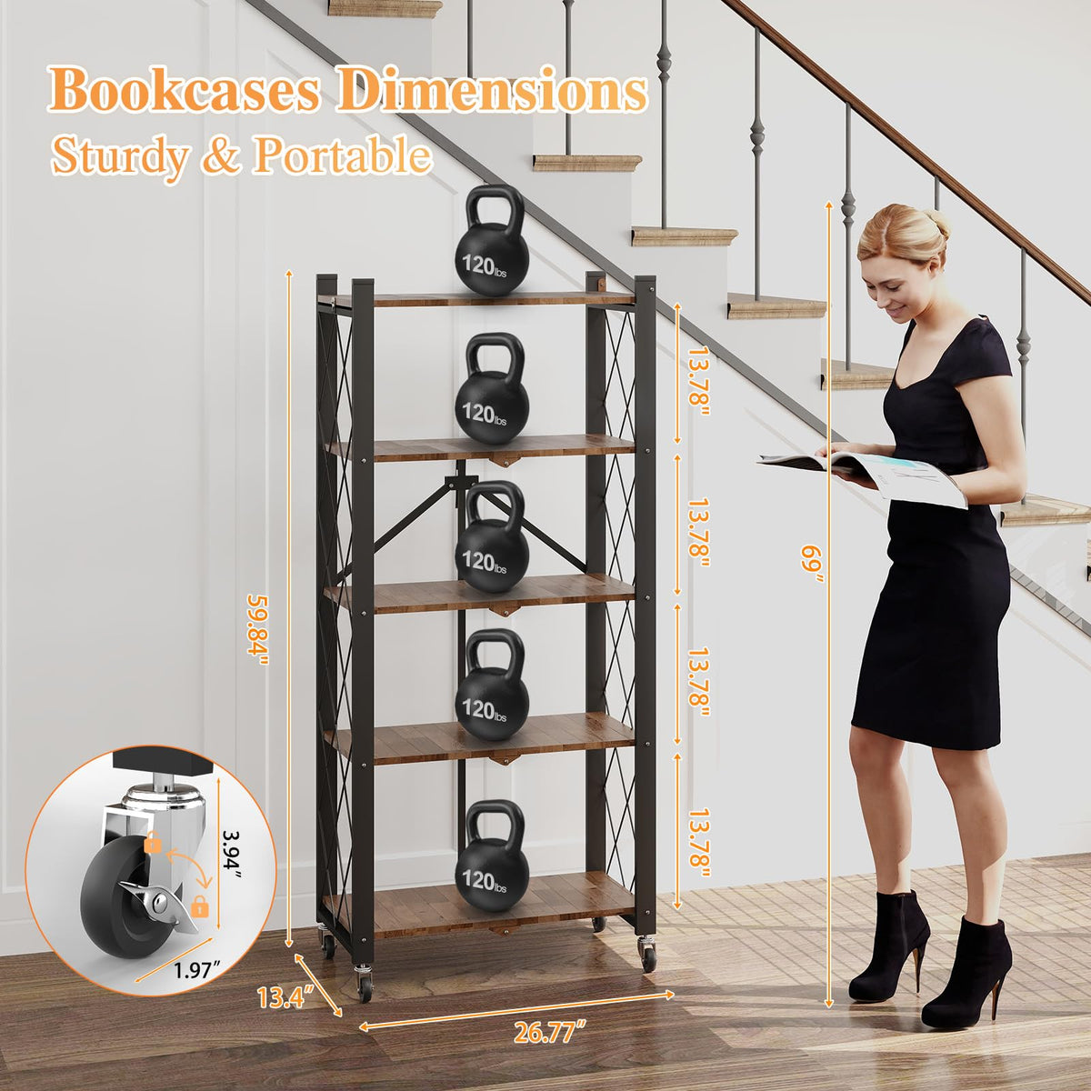 5-Tier Folding Storage Shelf with Woodgrain Finish K468