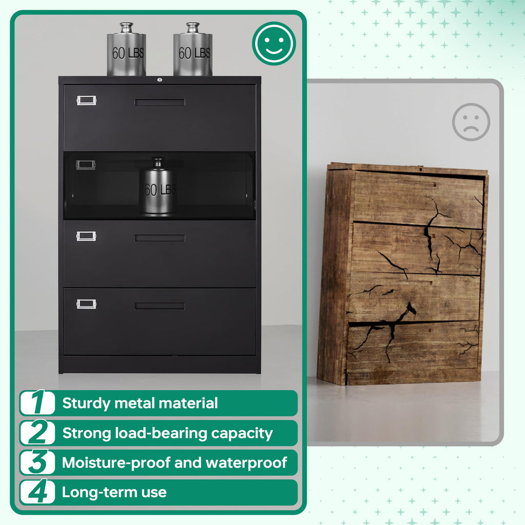 4 Drawer Metal Lateral File Cabinet with Lock Y36639