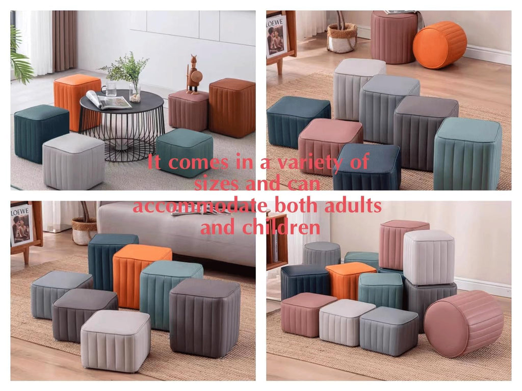 Blue Leather Ottoman Y407