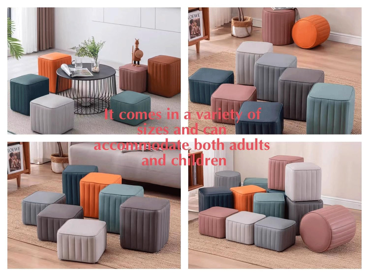 Blue Leather Ottoman Y407