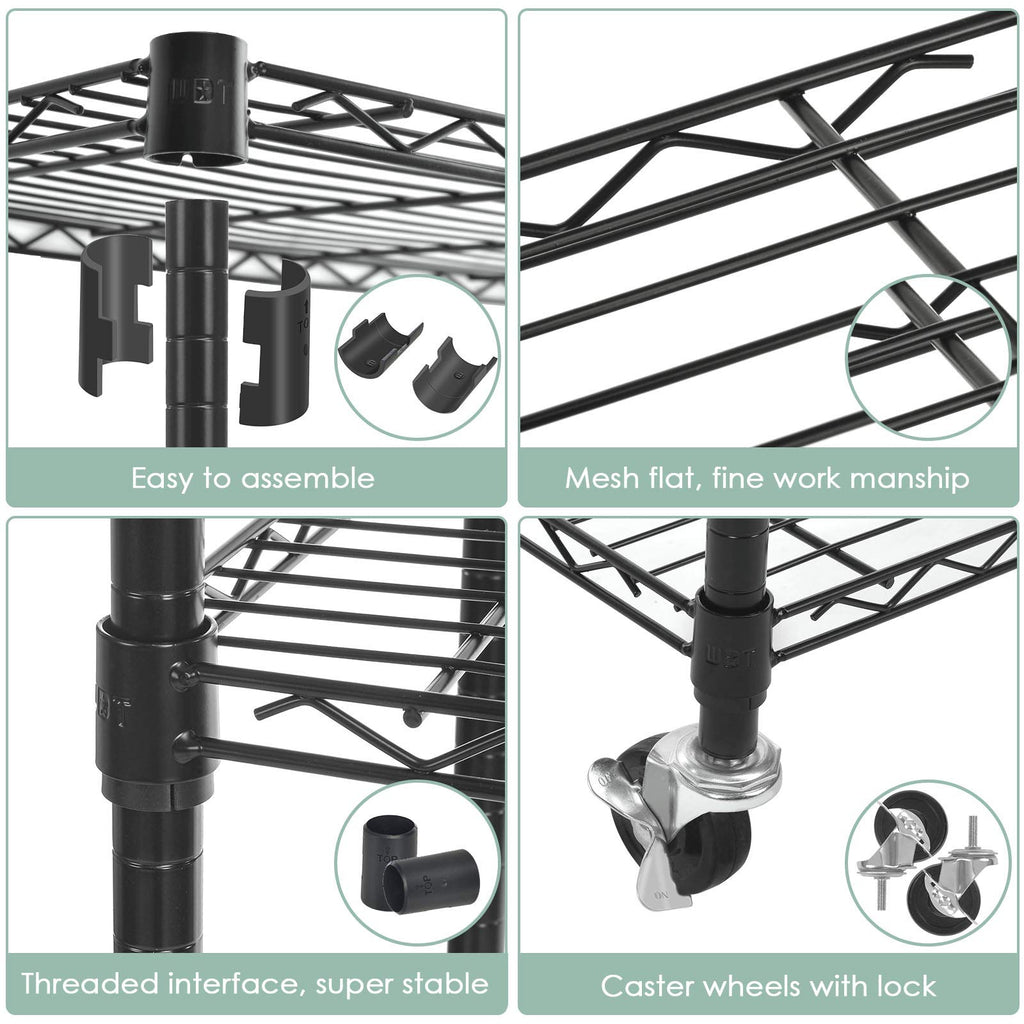 5-Shelf Adjustable Heavy Duty Metal Shelving Unit with Wheels, Black T60726