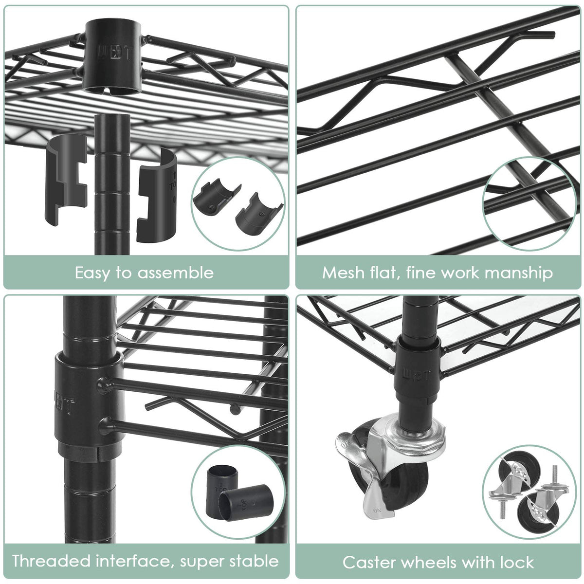5-Shelf Adjustable Heavy Duty Metal Shelving Unit with Wheels, Black T60726