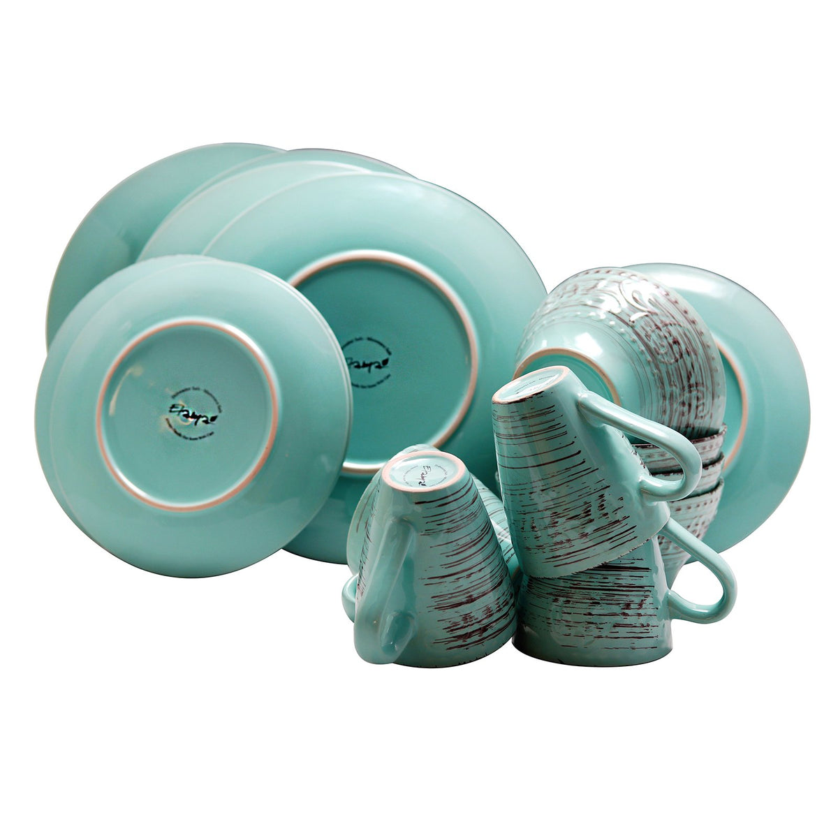 Turquoise 16 Piece Embossed Stoneware Dish Set K4039