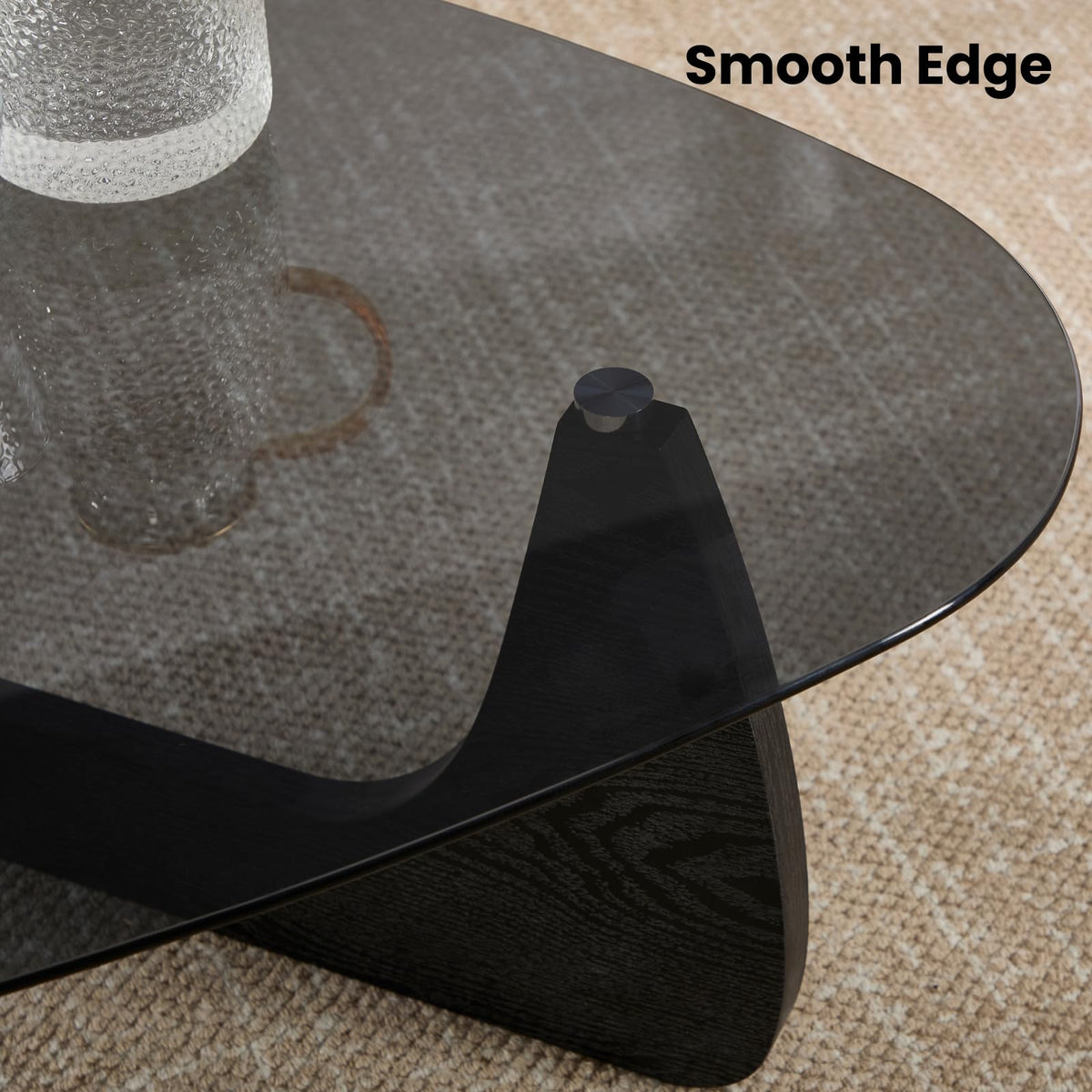 Modern Triangle Glass Coffee Table with Wood Base S59455