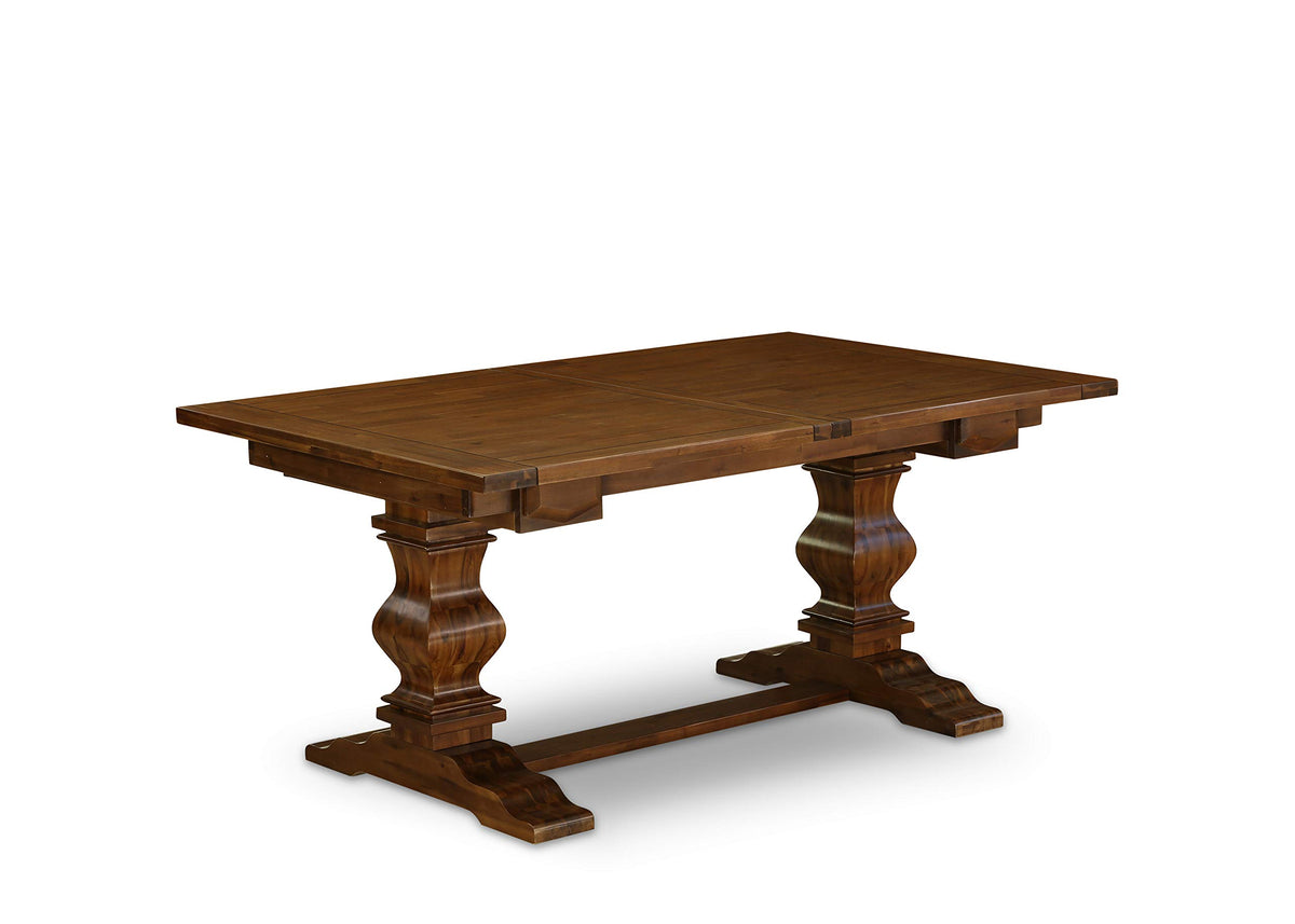 9 Piece Walnut Dining Table Set with Butterfly Leaf and 8 Dark Khaki Linen Fabric Chairs M707