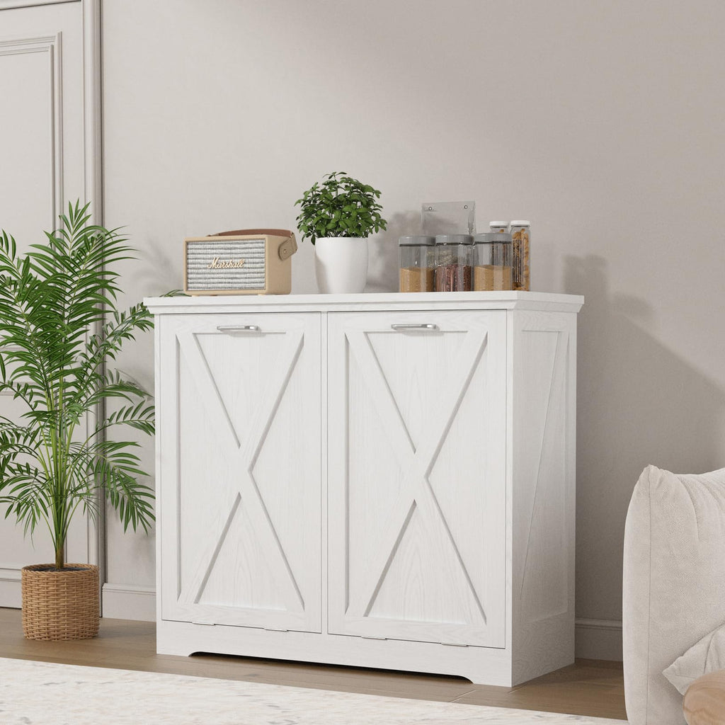 10 Gallon White Tilt Out Trash Can Cabinet L37957