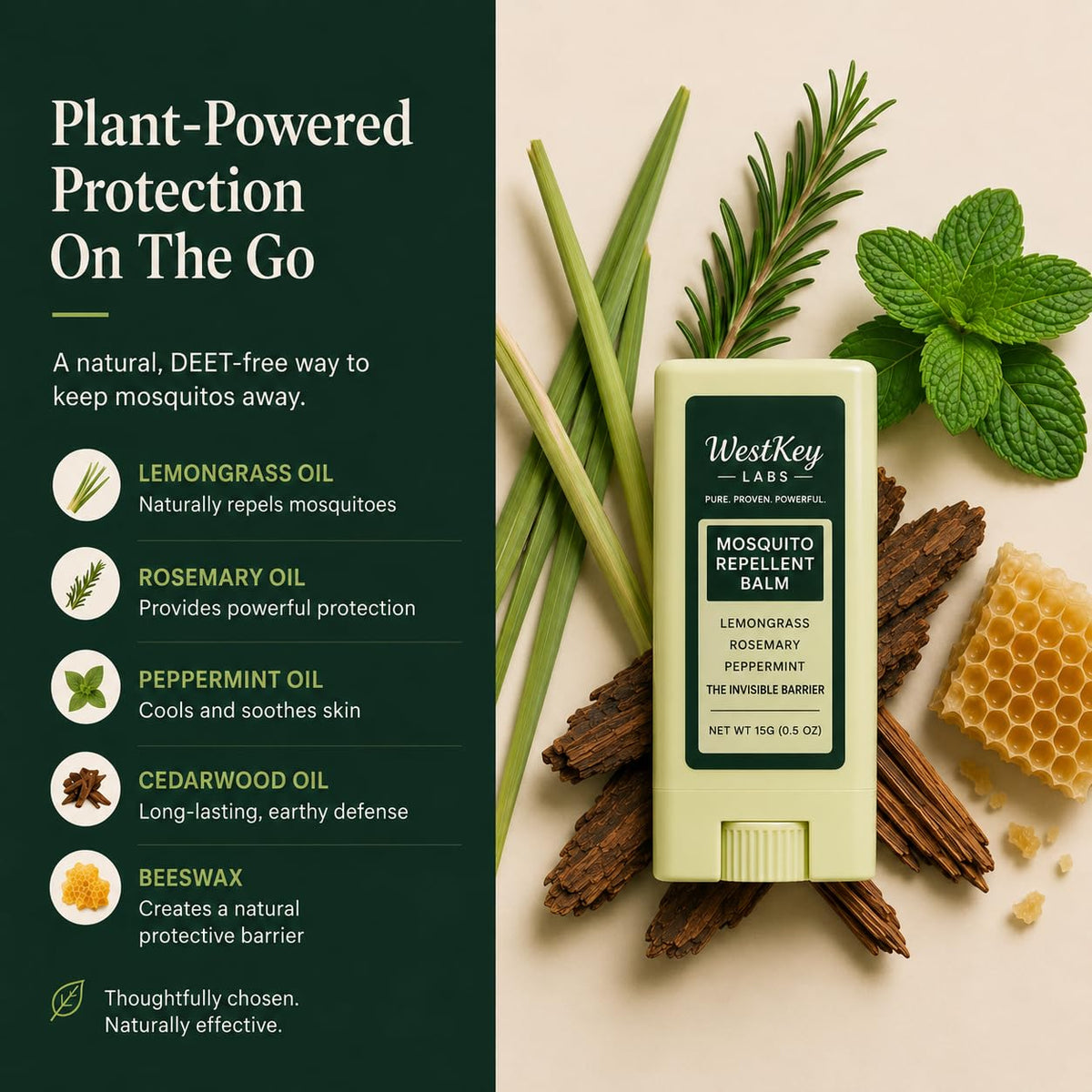 Mosquito Repellent Balm Stick 3-Pack 0.5oz DEET-Free Plant-Based G92497